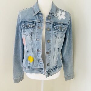 Charlie B Light Denim Painted Flower Jean Jacket NWT Size Small